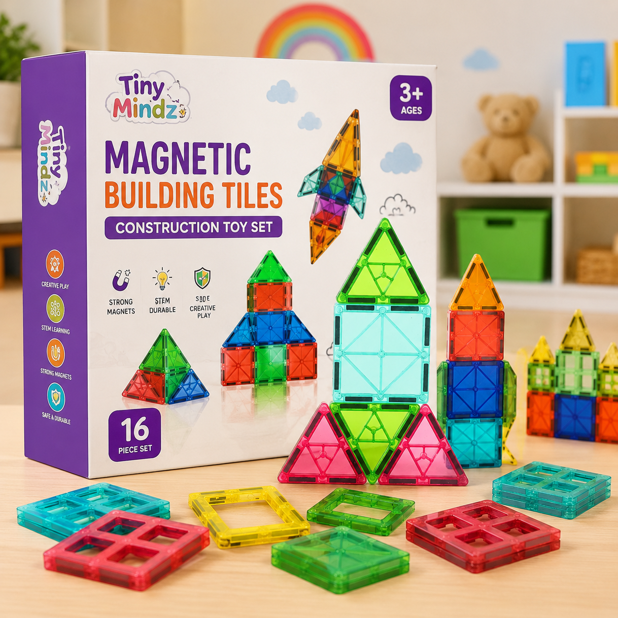 Magnetic Building Tiles Construction Toy Set