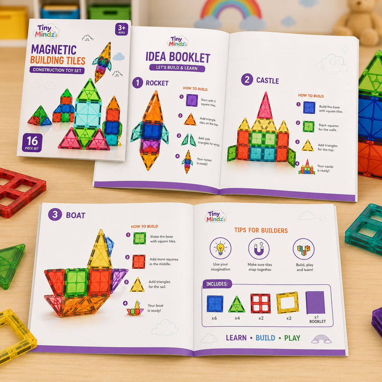 Magnetic Building Tiles Construction Toy Set