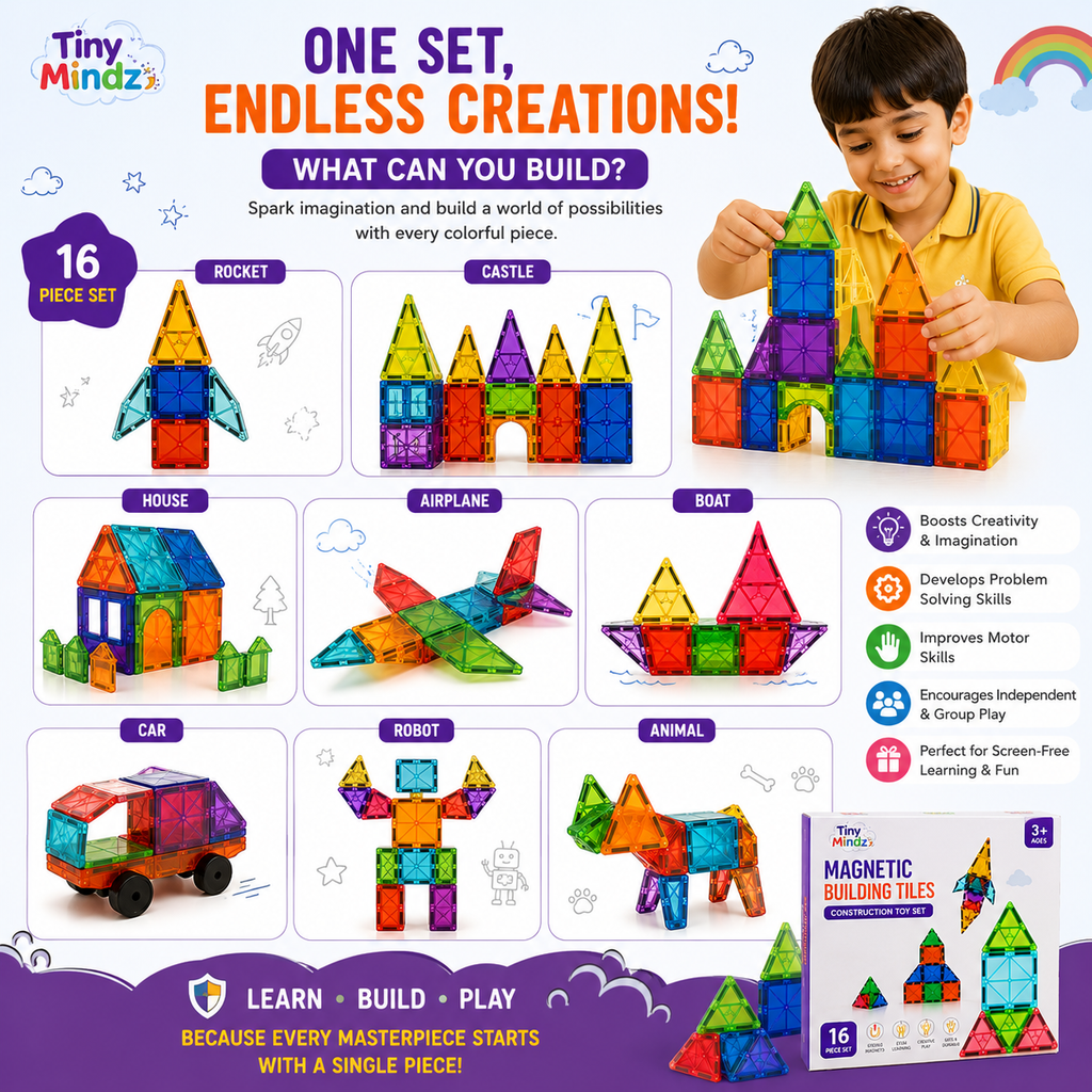 Magnetic Building Tiles Construction Toy Set