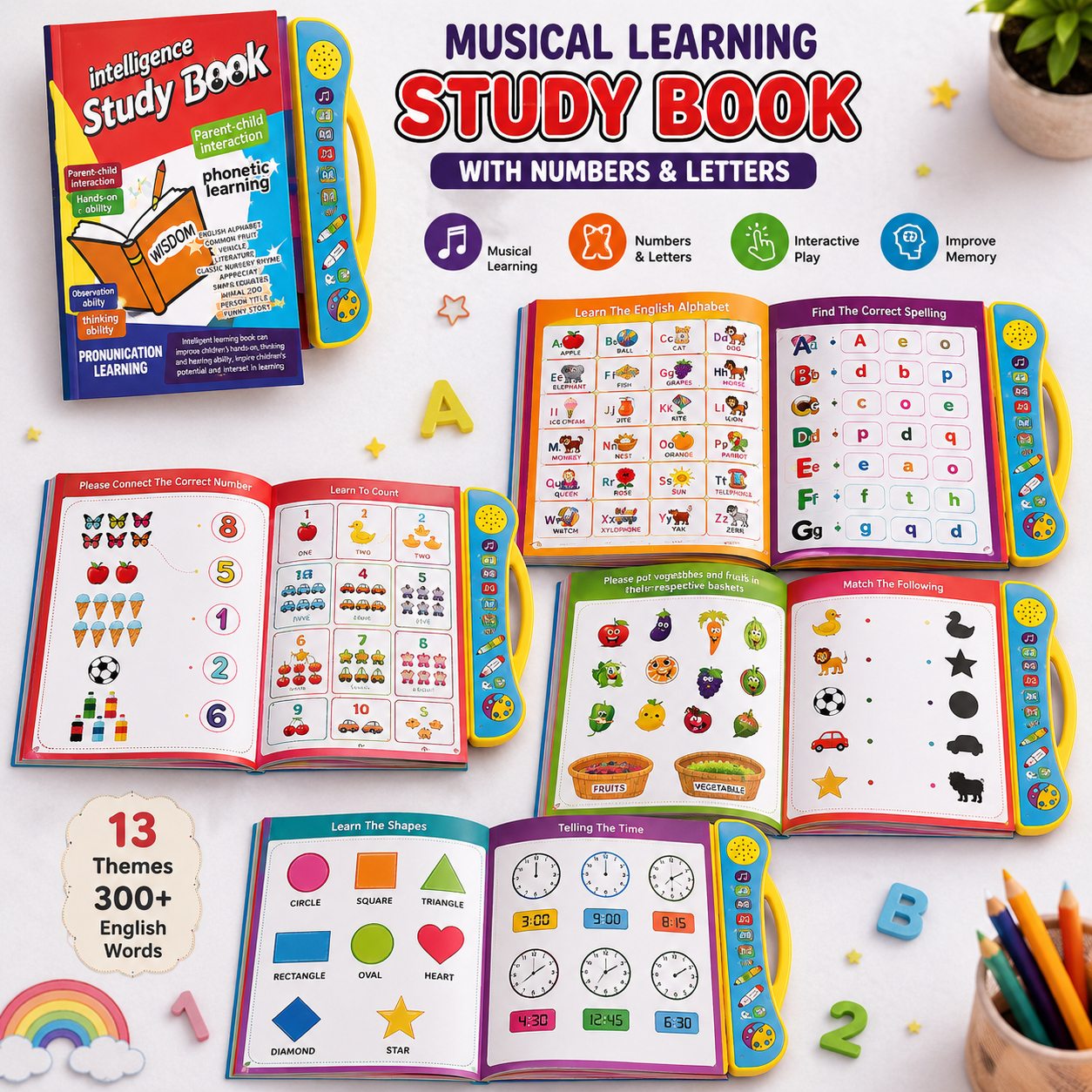 Musical Learning Study Book With Numbers Letters
