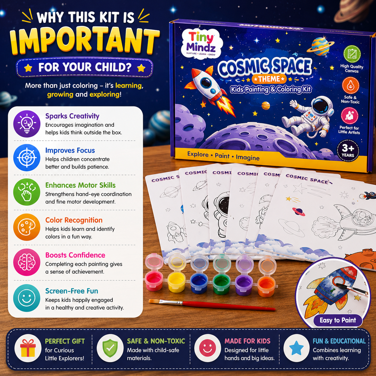 Cosmic Space Theme Kids Painting And Coloring Kit